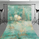 Aperturee - Aperturee Abstract Christmas Tree Sweep Backdrop Gold and Teal with Bokeh Lights Modern Fine Art Holiday Floor Drop